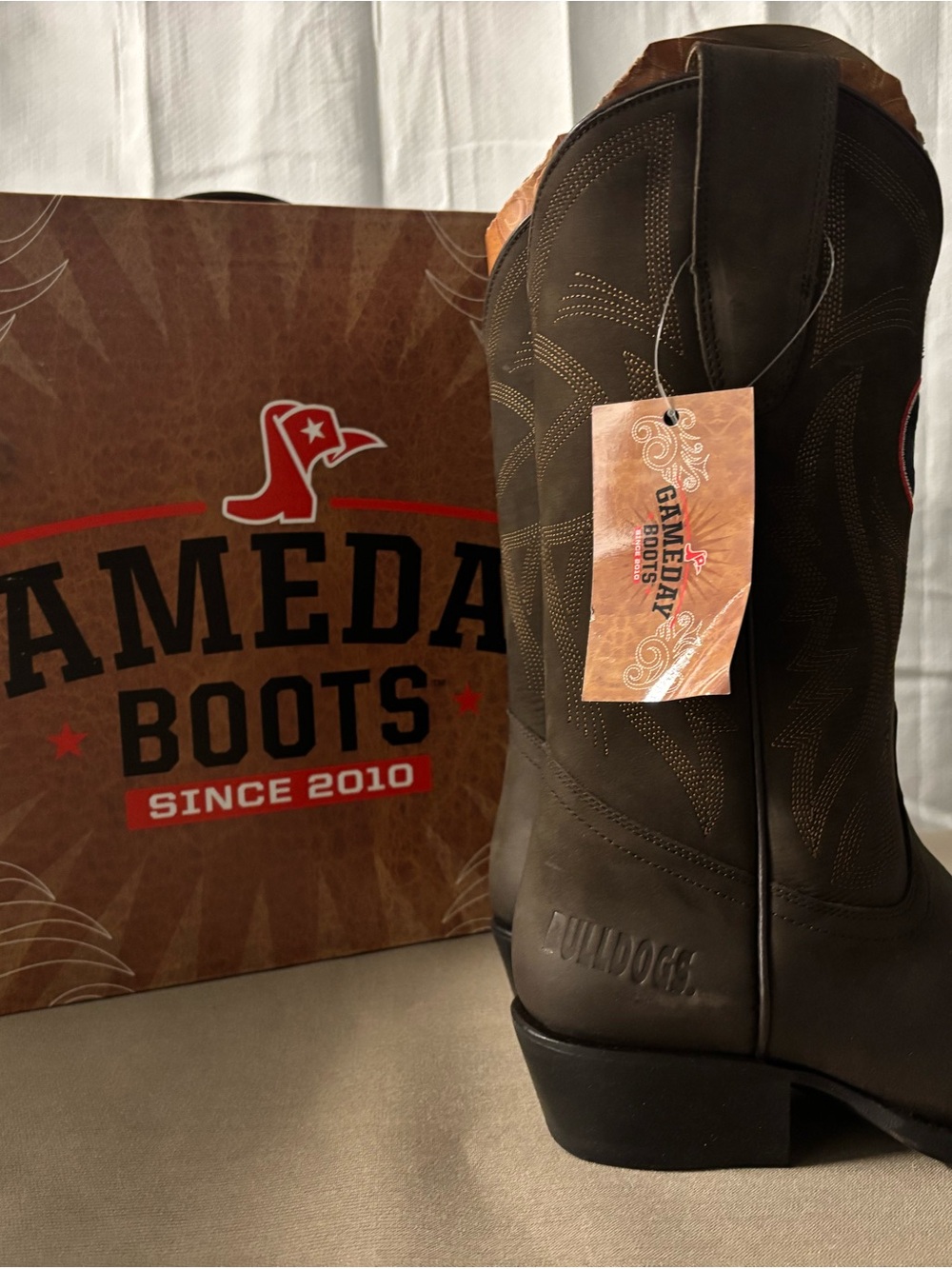 Ameda Brown Leather Western Boots with Embroidered Stitching - Picture 6 of 13